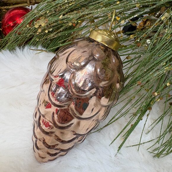 Martha Stewart Blown GLASS Copper PINECONE Ornaments Set of 4 NEW 5" - Picture 1 of 6